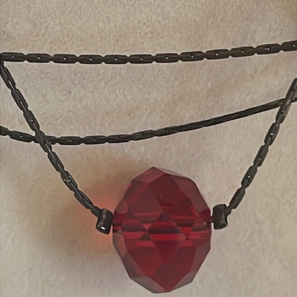 17” triple strand Boston link chain necklace with 17 red/orange & silver beads - Picture 9 of 10